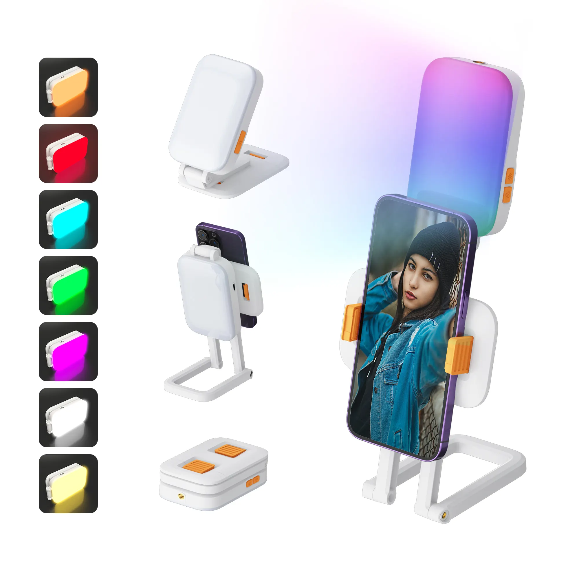 1000 mAh capacité photographie éclairage bureau Mini RGB LED lumière de remplissage avec support de téléphone portable Selfie pliable