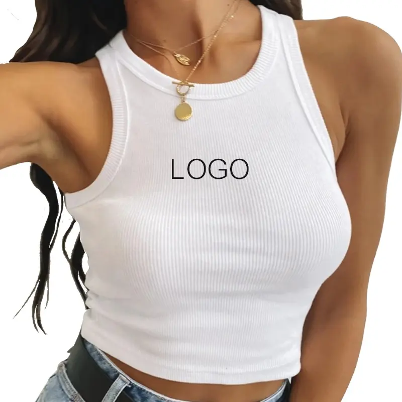 2021 Hot In Logo Mùa Hè Thoáng Khí Màu Trắng Gân Crop Sexy Tops Phim Hoạt Hình In Ấn Vest Của Phụ Nữ Tank Top