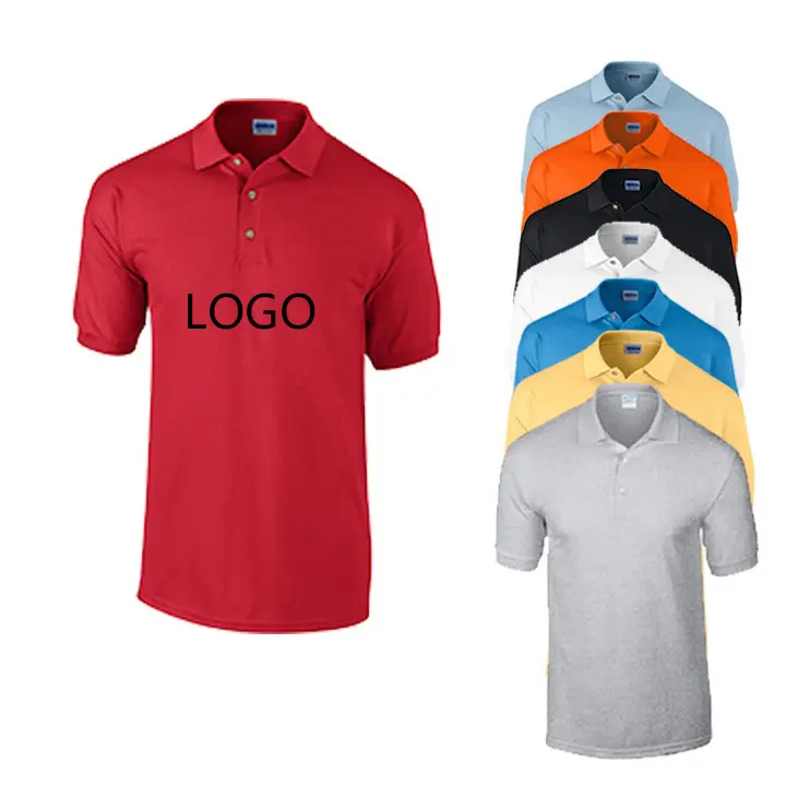 Kaus Polo Kerah Pria Logo Kustom Kaus Katun Biru Tua Kaus Polo Golf Pria Kustom dengan Bordir Logo Dicetak