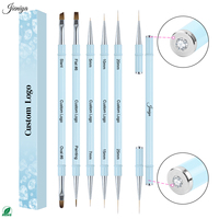 Ensemble de brosses à ongles à double tête avec manche en métal bleu ciel, faciles à nettoyer, outils professionnels pour l'art des ongles en gel et acrylique