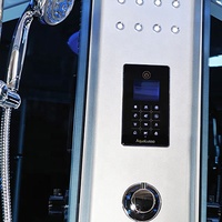 Cabine de douche en verre de luxe pour salle de bain, avec massage, hammam intégré, douche à vapeur, massage des pieds, mur arrière noir