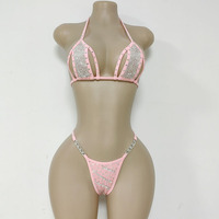 Haut de Bikini en Nylon Personnalisé Chaîne Argentée, Tenue de Danse Exotique pour Femme, String à Strass pour Danseuses Sexy de Salon de Bal