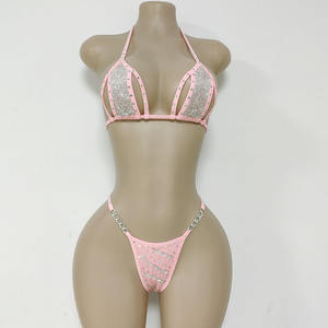 Áo tắm bikini dây xích bạc nylon tùy chỉnh, trang phục khiêu vũ gợi cảm, đồ diễn thoát y, quần lót dây đính đá cho phụ nữ quyến rũ, khiêu vũ ballroom - Product Image 5
