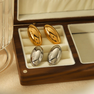 Oval Stainless Steel <b>Stud</b> Earrings Gold <b>Silver</b> Color For Women Fashion Gift Jewelry TE6658 - Product Image 1