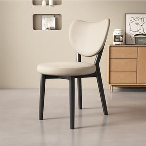 Chaise de salle à manger en bois massif de style nordique rétro, dossier rembourré en cuir, style minimaliste moderne, meubles de salle à manger - Product Image 5