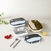 Boîte à bento Tiffin en acier inoxydable SUS 304 à 4 compartiments Couvercle en plastique anti-fuite Boîte à lunch à emporter pour enfants