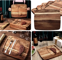 Plateau de service rectangulaire en bois durable et écologique pour steak, pizza, pain, dîner, poli à la main, qualité alimentaire, style américain, lot de 4