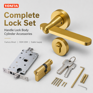 YONFIA 8049 Juego de Manijas de Puerta Modernas Minimalistas de Aleación de Zinc <span class=keywords><strong>Dorado</strong></span>, Cerradura de Seguridad Interior para Dormitorio de Hotel - Product Image 1