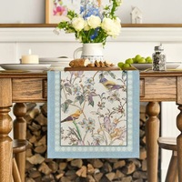Chemin de table en polyester motif fleurs et oiseaux, décoration de table pour la maison et la cuisine, nappe imprimée