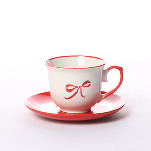 ชุดถ้วยกาแฟเซรามิกพร้อมจานรองลายโบว์ ทำด้วยมือสำหรับสาวๆ ฤดูใบไม้ผลิ 2022 - Product Image 3