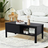 Table basse moderne en bois noir de style mid-century avec tiroirs de rangement pour salon