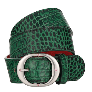 <span class=keywords><strong>Cinture</strong></span> in Vera Pelle di Vacchetta di Alta Qualità con Motivo Alligatore Verde e Fori a Stella, Design Casual alla Moda - Product Image 1