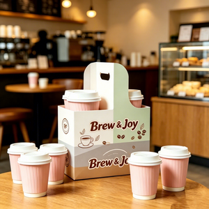 Portabicchieri da Asporto in Carta Kraft Riciclata Eco-Friendly Rosa con Logo Personalizzato per 2/4 Tazze - Confezione Portatile per Bevande - Product Image 5