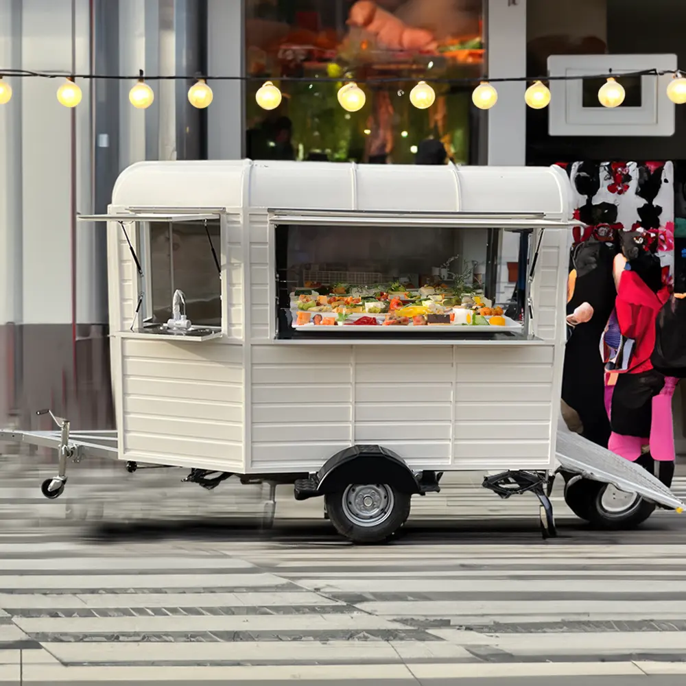 Camión de comida de concesión DOT CE con equipo de cocina completo, barra móvil, coche, furgoneta, carrito personalizado para perritos calientes, remolque de comida rápida callejera