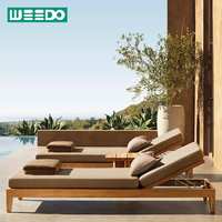Chaise longue d'extérieur moderne en teck, imperméable, pour piscine, lit de jour, double, avec coussins, pour hôtel