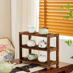 Solid Wood 3 Tier <b>Desktop</b> <b>Shelf</b> For Tea Set Display Storage Rack Heavy Burning Finish - Product Image 3