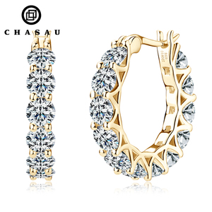 Luxury <strong>Hoops</strong> Sparking Full 3mm 4mm Moissanite Earrings Solid <strong>Silver</strong> 925 <strong>Huggie</strong> Wedding Engagement Jewelry Gifts for Women - Product Image 1