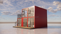 Maison conteneur préfabriquée, étanche, écologique, résistante au feu, avec 3 pièces de rangement