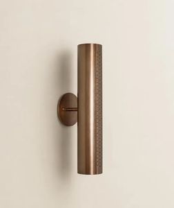 Applique murale cylindrique en laiton perforé à 2 lumières, style Mid-Century, éclairage décoratif intérieur moderne et élégant - Product Image 2