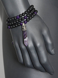 Men's Long Gemstone Natural Stone <strong>Necklace</strong> Onyx &amp; <strong>Amethyst</strong> <strong>Necklace</strong> - Product Image 2