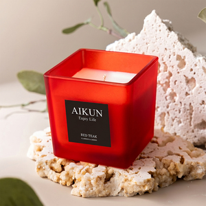 Aikun 100ml Sticker Logo Black Box Custom Scent Long Lasting 3 Day Sample Red Square Glass <b>Reed</b> <b>Diffuser</b> Candle Set <b>For</b> Startup - Product Image 2