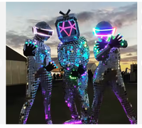 Disfraz de robot LED con espejos para discoteca, casco de TV Box y casco con visera LED cibernética, traje de espejos con lentejuelas para desfiles y actuaciones en escenario