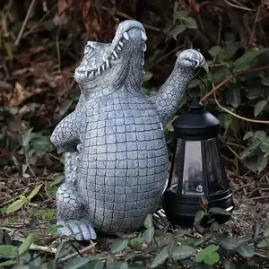 Graue Harz Krokodil Laternen halter Statue mit leuchtendem Licht, realistische Reptilien skulptur für Garten Patio Dekor - Product Image 3