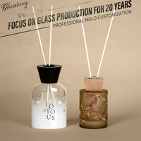 Bouteilles diffuseurs d'aromathérapie en verre imprimées de motifs floraux, personnalisables en usine, de 50 ml à 300 ml, rondes ou carrées, couleurs et logos personnalisés disponibles