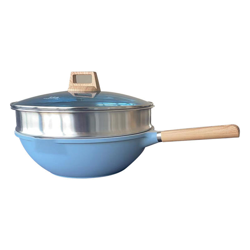 Padella in stile europeo da 32cm + vassoio a vapore (blu)