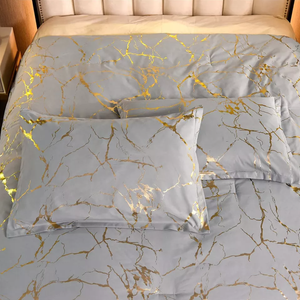 Bộ Chăn Ga Gối Thiết Kế Kiểu Chăn In Màu Vàng Kim Họa Tiết Đá Cẩm Thạch Đếm Chỉ 1800 Của Trung Quốc - Product Image 4