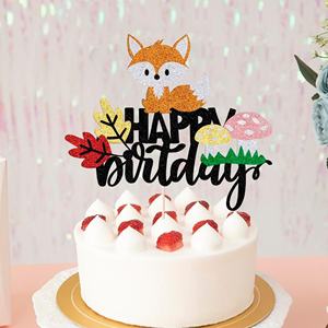 1 pièce Décoration de gâteau d'<span class=keywords><strong>anniversaire</strong></span> en papier écologique réutilisable en forme de <span class=keywords><strong>renard</strong></span> Joyeux <span class=keywords><strong>anniversaire</strong></span> pour les fêtes de bébé et les célébrations sur le thème de la jungle - Product Image 1