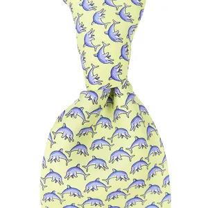 High Quality 100% Silk Neckties ODM OEM Pure Silk Ties Hand Printing Fun Sea Animal Pattern Yellow Dolphin Men's Silk Ties