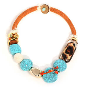 Vente en gros, ensemble collier artificiel en acrylique turquoise imprimé léopard pour femme, ensemble de bijoux boucles d'oreilles et mode - Product Image 1