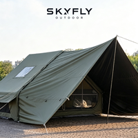 Tentes pneumatiques de camping en plein air, imperméables, portables, de luxe, pour famille, 6+6 personnes, en coton TC, double porte, avec fenêtre de toit, montage rapide et automatique