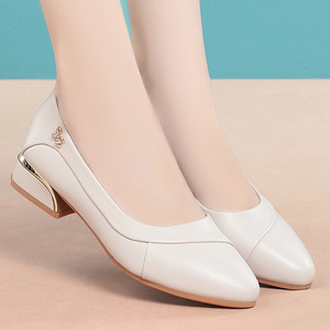 Factory Wholesale Black <b>Leather</b> <b>Pumps</b> - Gem Decor Pointed Toe Block Heel Office Daily Women's Shoes - Product Image 6