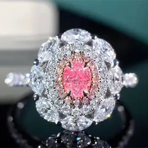 Grande fiore di modo di disegno della pietra preziosa dei monili 18k oro 0.196ct naturale rosa anello di diamanti per le donne