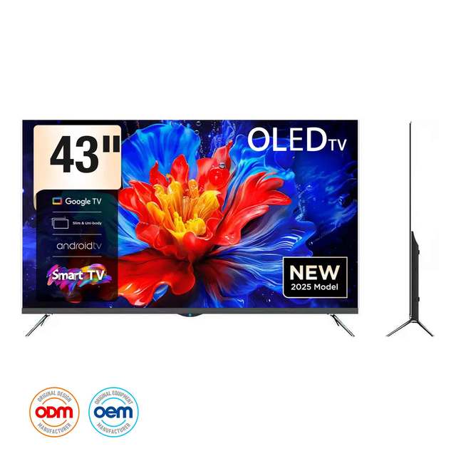 43 Inch Ultra Slim Black OLED TV Bezel-Less Smart Display HDR for Small Apartment Home Theater 4K LED Backlight Wide Screen