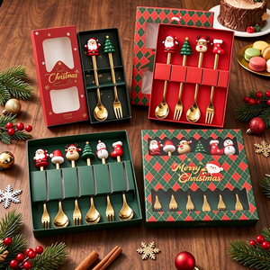 Juego de Cubiertos de Acero Inoxidable Pulido con Diseño Navideño de Dibujos Animados, Cuchara y Tenedor, Regalo para Fiestas Navideñas - Product Image 1