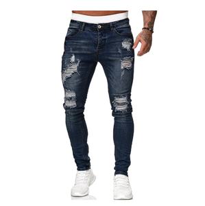 Джинсы Coldker мужские рваные узкие, брюки-карандаш из денима, повседневные брюки с дырками, Байкерская уличная одежда, синие - Product Image 5