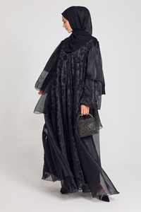 Robe Abaya en Chiffon Luxueuse avec Perles Brodées Personnalisées, Double Couche, Manches Longues, Cape Abaya Ouverte pour Femmes Musulmanes - Product Image 6