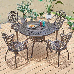 de <span class=keywords><strong>5</strong></span> piezas para restaurante, muebles para jardín al aire libre, mesa redonda para barbacoa de aluminio fundido y 4 sillas - Product Image 4