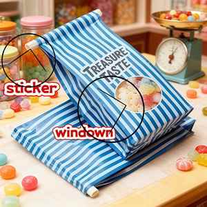 Sac en papier rayé avec fenêtre pour bonbons - Emballage alimentaire personnalisé, idéal pour le pop-corn/les gelées/les snacks, emballage de détail pour sacs cadeaux - Product Image 2