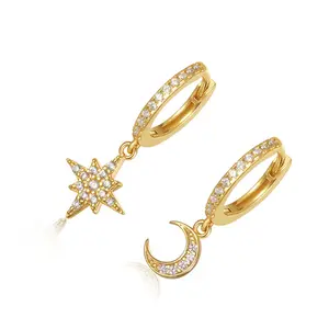 New style with moon star Designs Jewelry for woman clip of small gold plated gift clear glass earring