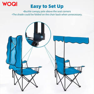 Chaise pliante d'extérieur Woqi avec auvent pare-soleil bleu ciel en aluminium et tissu Oxford pour jardin et camping - Product Image 2