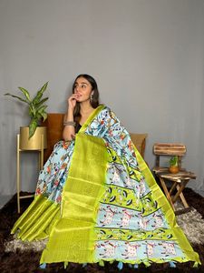 Blusa de seda suave con estampado Digital para mujer, blusa de trabajo con estampado Digital, Saree con Zari - Product Image 2