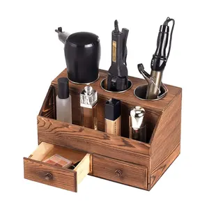 Wooden Hair Dryer Holder Hair Tool Organizer Wall Mounted Wood Bathroom Blow Dryer Holder And Vanity Organizer