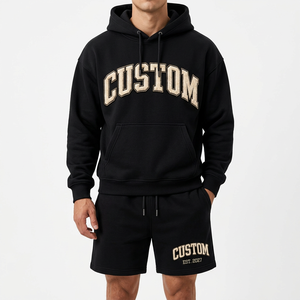 Custom Embroidered <b>Men</b> Hoodie <b>and</b> <b>Shorts</b> <b>Set</b> Black Pullover Sweatshirt Jogger Outfit Casual Wear Premium Quality <b>Top</b> Selling - Product Image 1