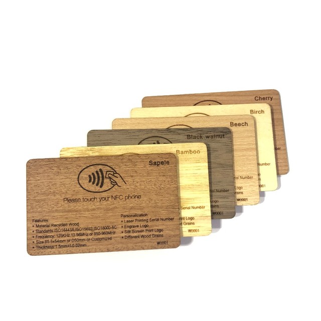 Programmable Bamboo Wood Business Cards RFID ISO14443A Smart NTAG213/216 NFC Wooden Hotel Key Card