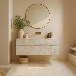 Tocador flotante de mármol único Kunis Breccia con cajón, lavabo de baño de piedra Natural, muebles modernos de lujo personalizados - Product Image 5