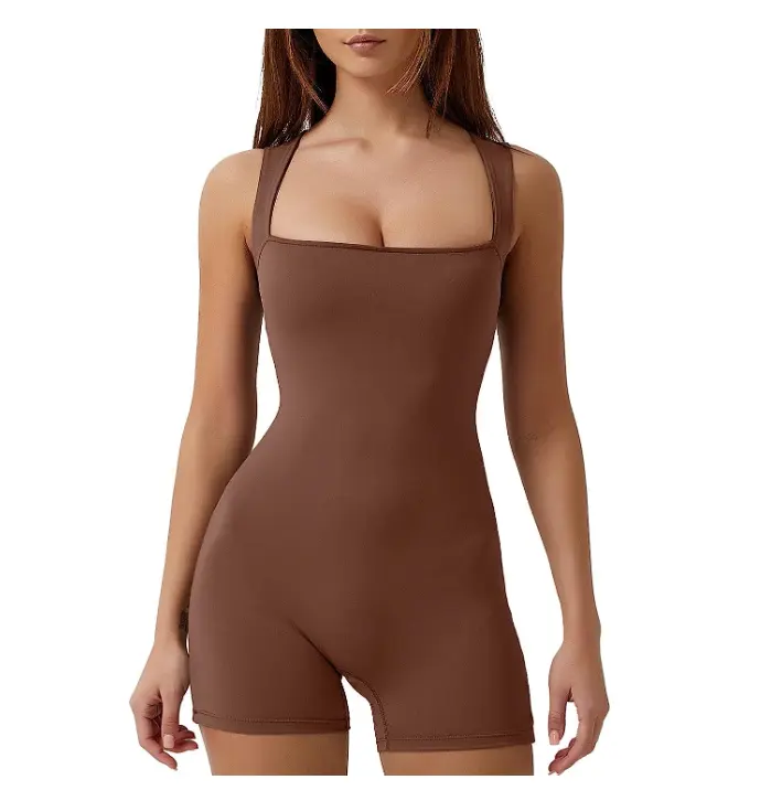 Sıcak satış OEM özel Logo kadınlar katı Halter spor aktif giyim spor egzersiz Romper Bodycon Activewear tek parça Yoga tulum